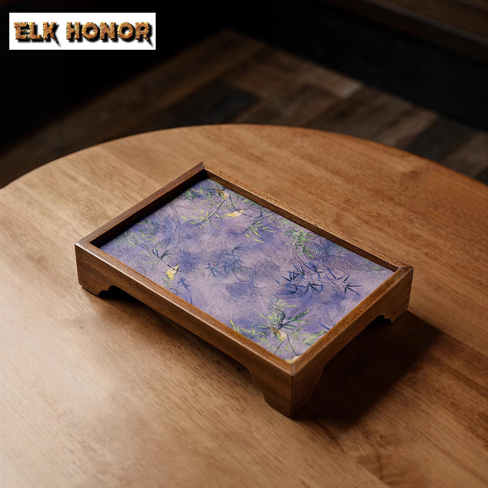 Bamboo Tea Tray - Walnut Cloud Veil Flowers And Bamboo