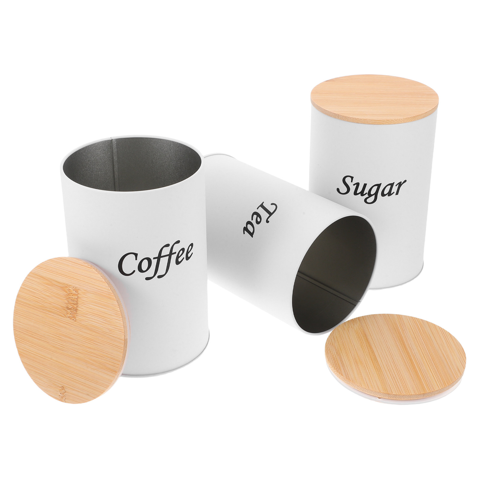 Coffee Tea Sugar - 3 szt. Hermetyczne okrągłe pojemniki z