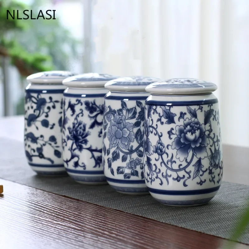 Coffee Tea In Chinese - Chiński pałac Niebiesko-biały porcelanowy pojemnik na