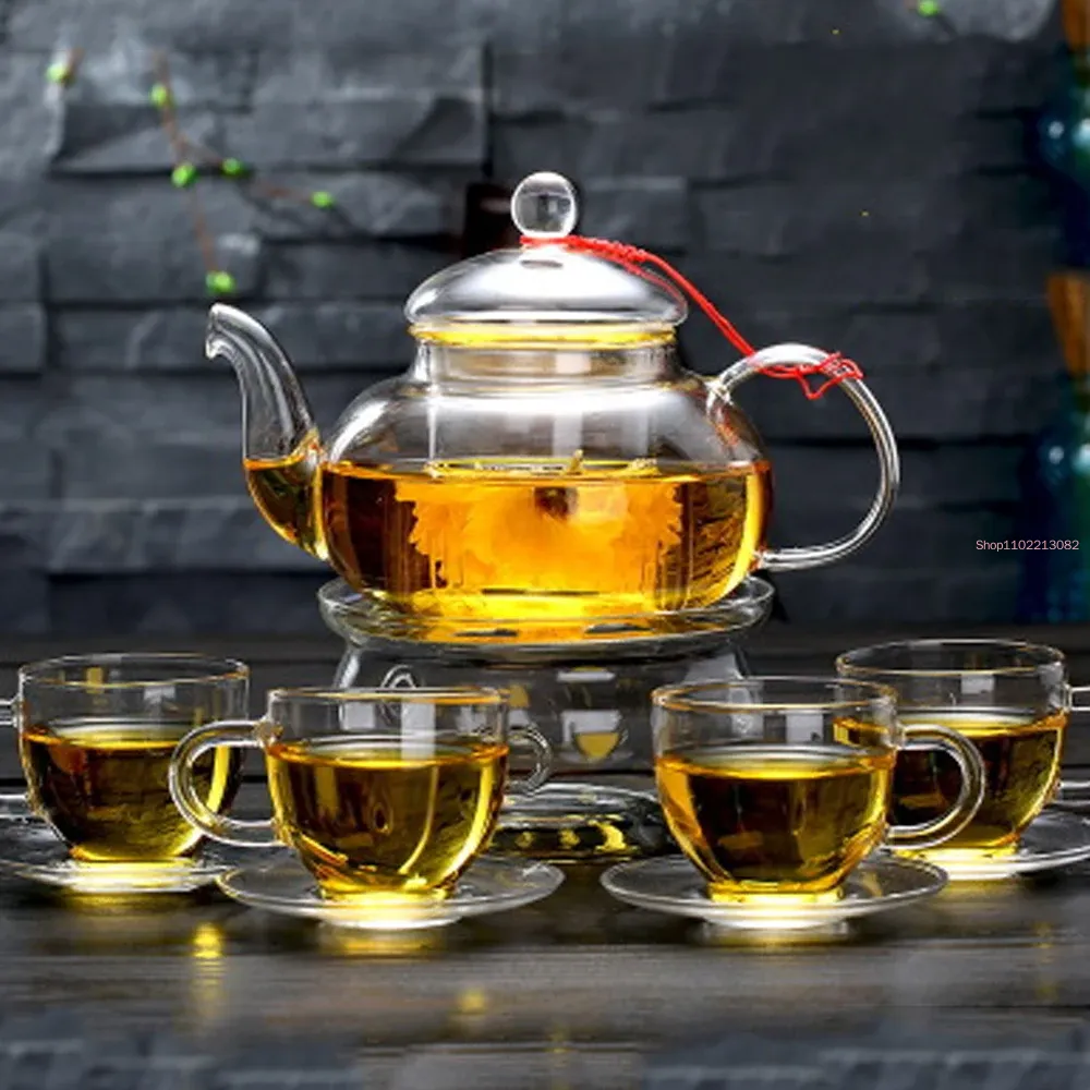 Bamboo Tea Tray - Elegancki szklany zestaw do herbaty, czajnik