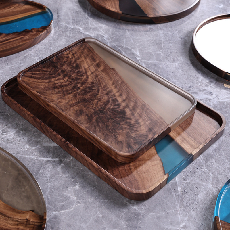 Bamboo Tea Tray - Sucha taca bąbelkowa z żywicy orzechowej