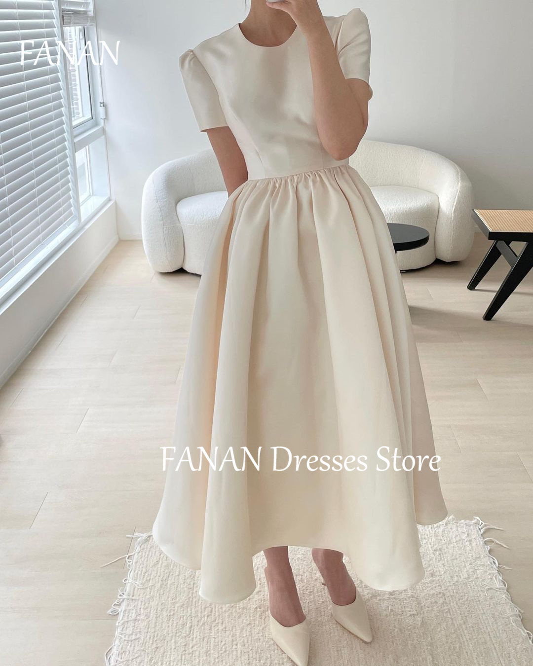 Coffee Plus Tea - FANAN Korea A-Line O-Neck Simple Midi
